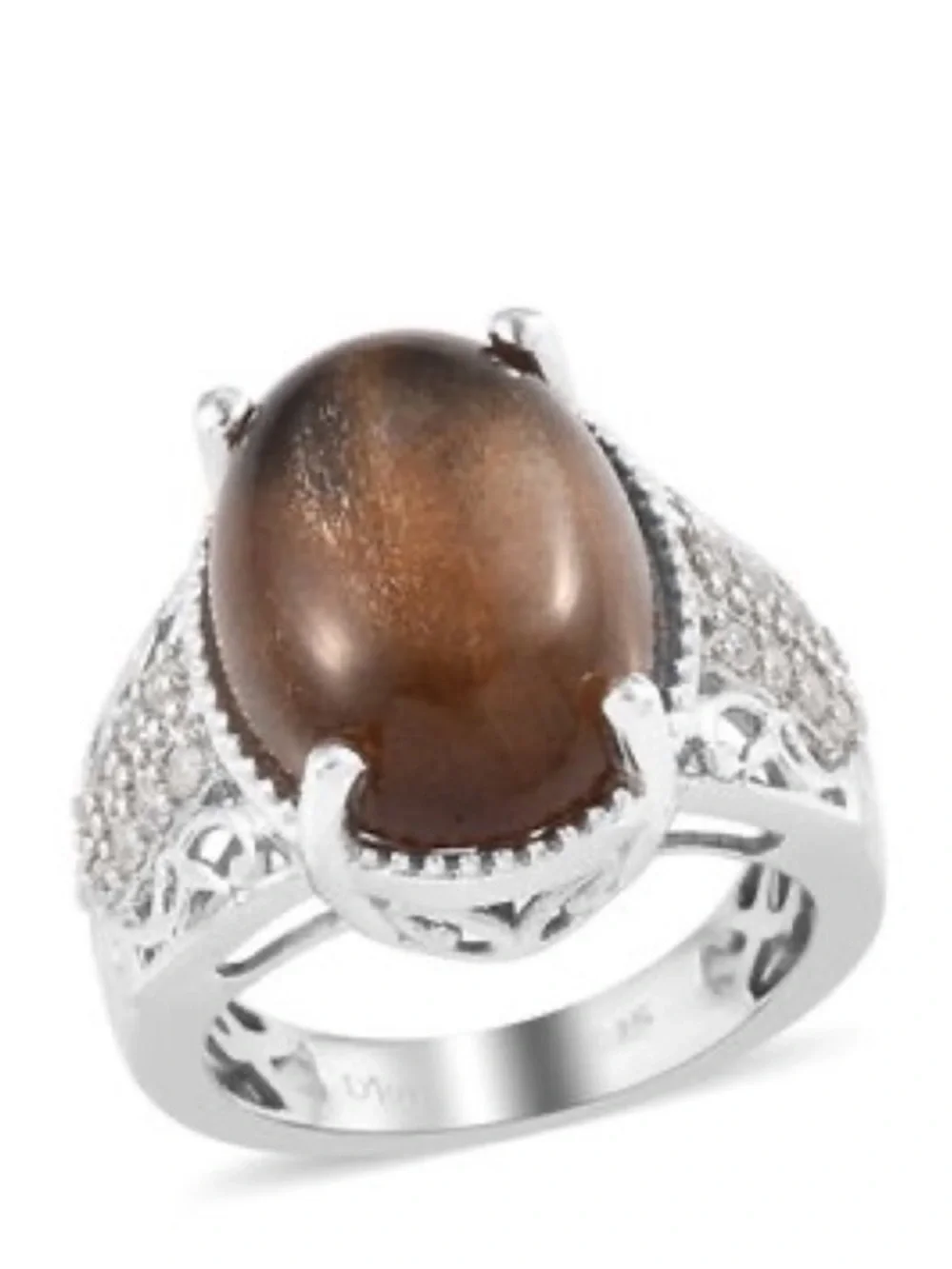 Sterling Silver Djoy Golden Sheen Moonstone Cats Eye Ring sz6